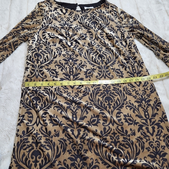 Velvet arabesque design shift dress with trumpet sleeves sz medium large xl - Picture 7 of 13